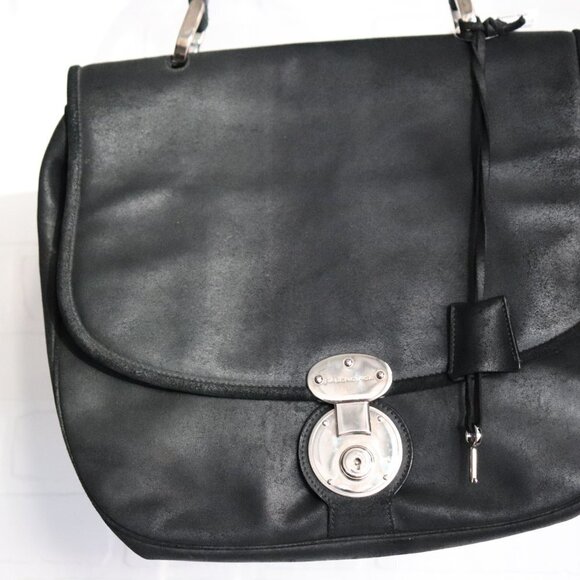 Balenciaga Womens Unisex Black Saddle Bag Suede Leather Top Handle Locking Purse - Picture 5 of 8